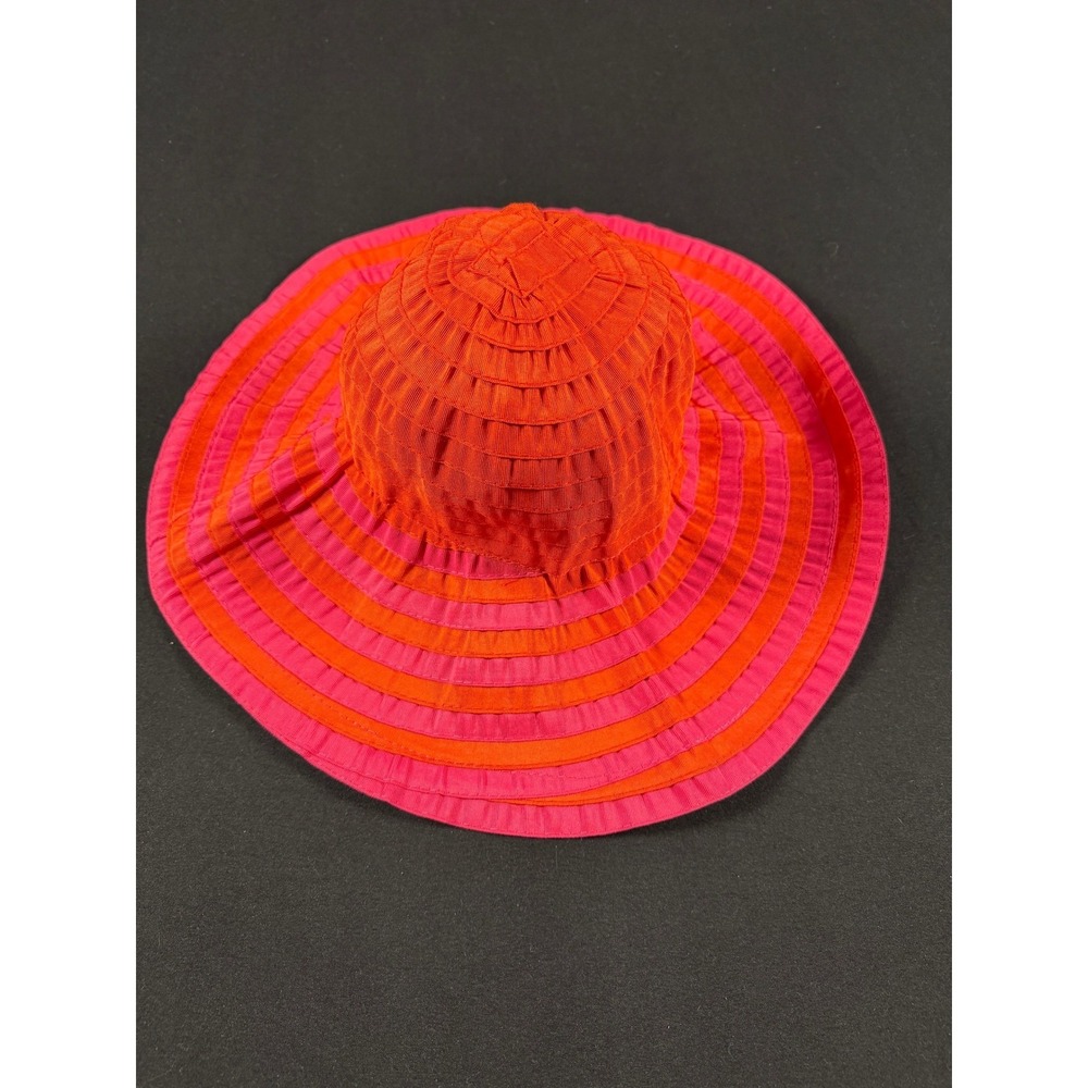 NYC Underground Women Sun Hat Orange Pink Striped Ruffle Wide Brim Floppy Hat